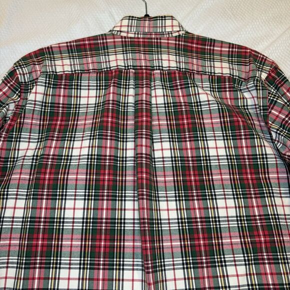 LANDS END Mens Shirt Large Tall Red Green Christmas Plaid Button Up Long Sleeve - Picture 7 of 11